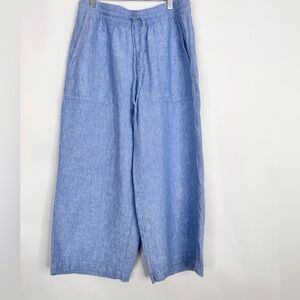 Lands’ End High Rise Blue 100% Linen Pull On Pants size SP (6-8) 4 pockets